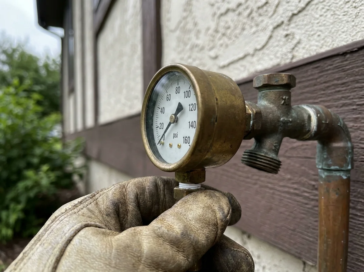 Pressure test gauge on an outdoor hose bib