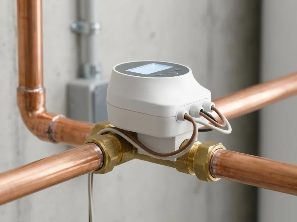 Smart water shutoff and leak detection unit mounted on a copper main line